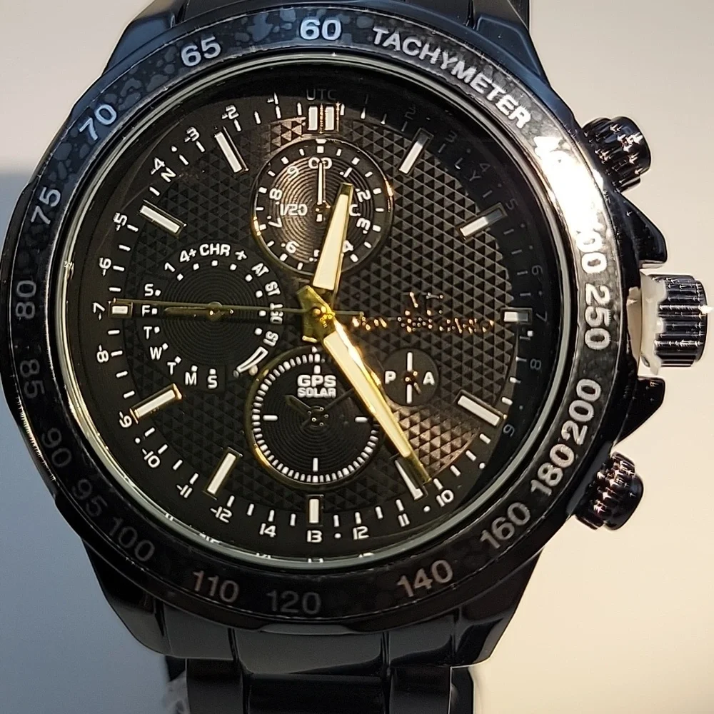 NEW Gun Metal Black Gold Mens Chunky 50mm Quartz Watch 3 Link Band Montres Carlo